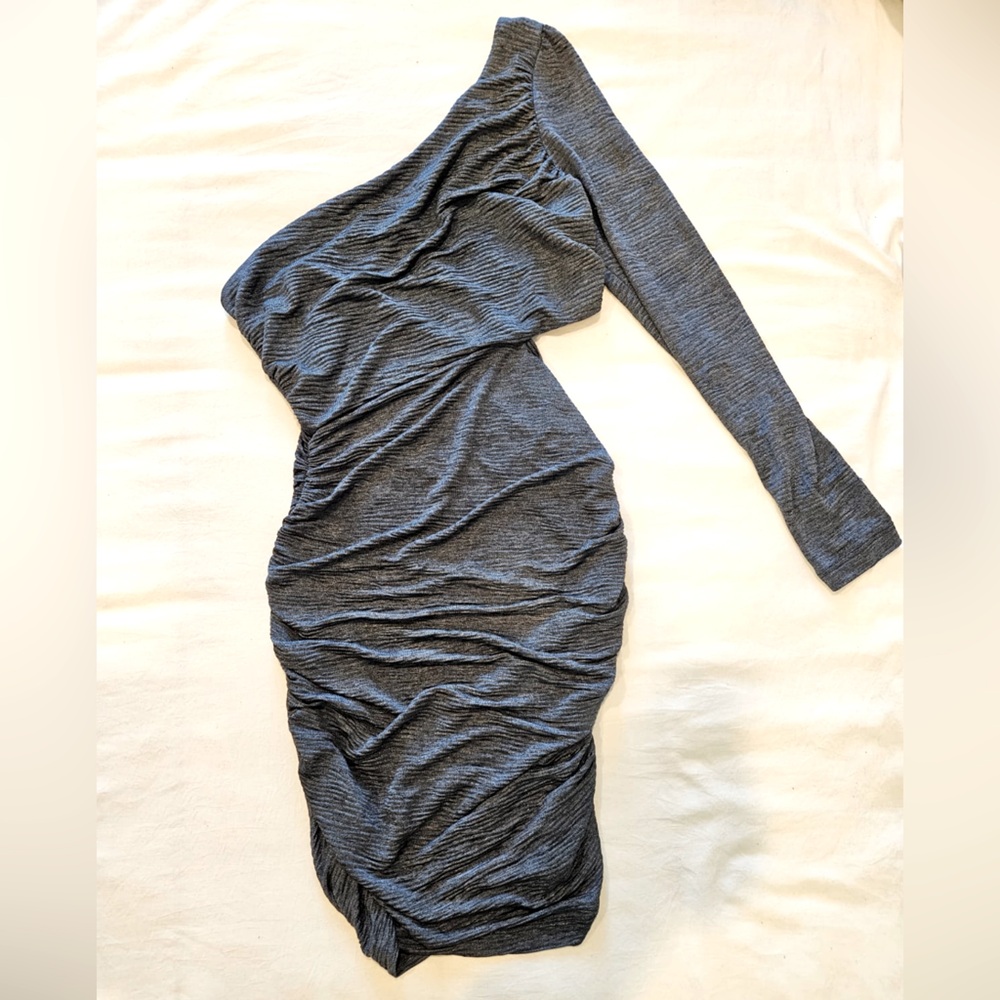 Charcoal Gray Asymmetrical Stretchy Mini Dress